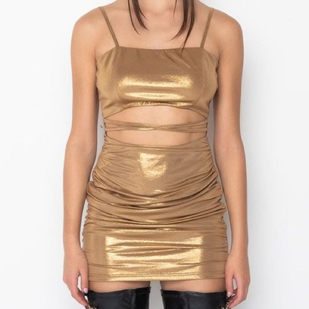 AKIRA Get Into It Mini Dress Metallic Gold
